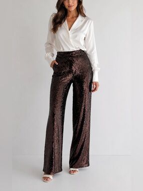 Express Brown Sequin Wide-Leg Pants